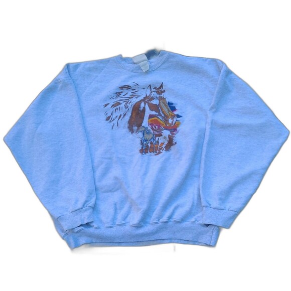 Vintage Horses crewneck Sweatshirt Hanes Print Pro Equestrian - Picture 1 of 11